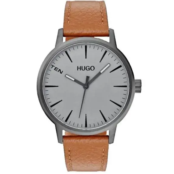 Stand 1530075 Gray Dial Brown Leather Strap Quartz 42MM Mens Watch by Hugo Boss