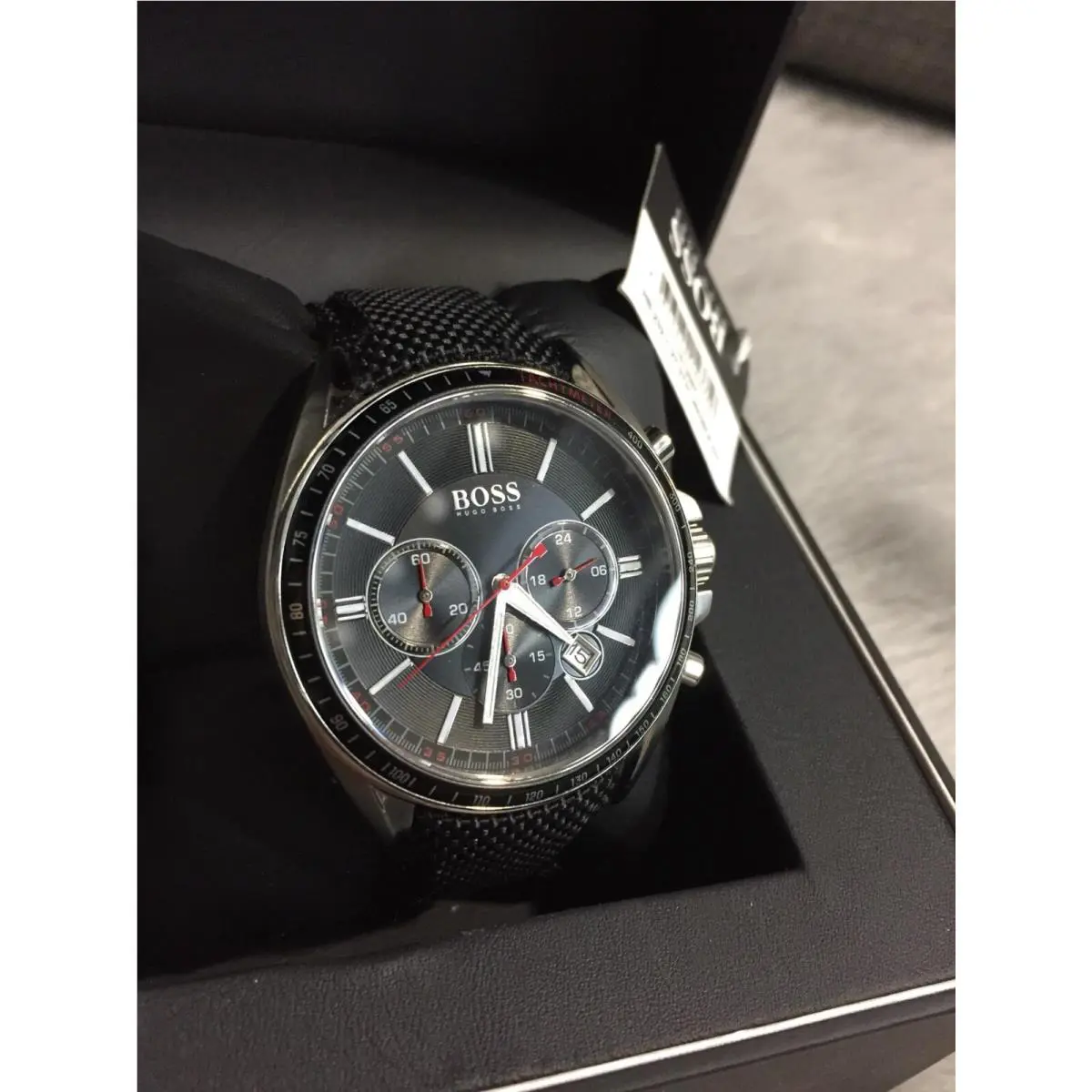 Hugo Boss Driver Sport Men`s Black Nylon Strap Chronograph Watch HB1513087