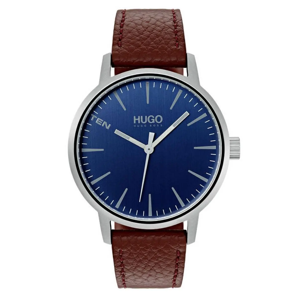 1530076 Stand Blue Dial Brown Leather Strap 42MM Quartz Mens Watch by Hugo Boss