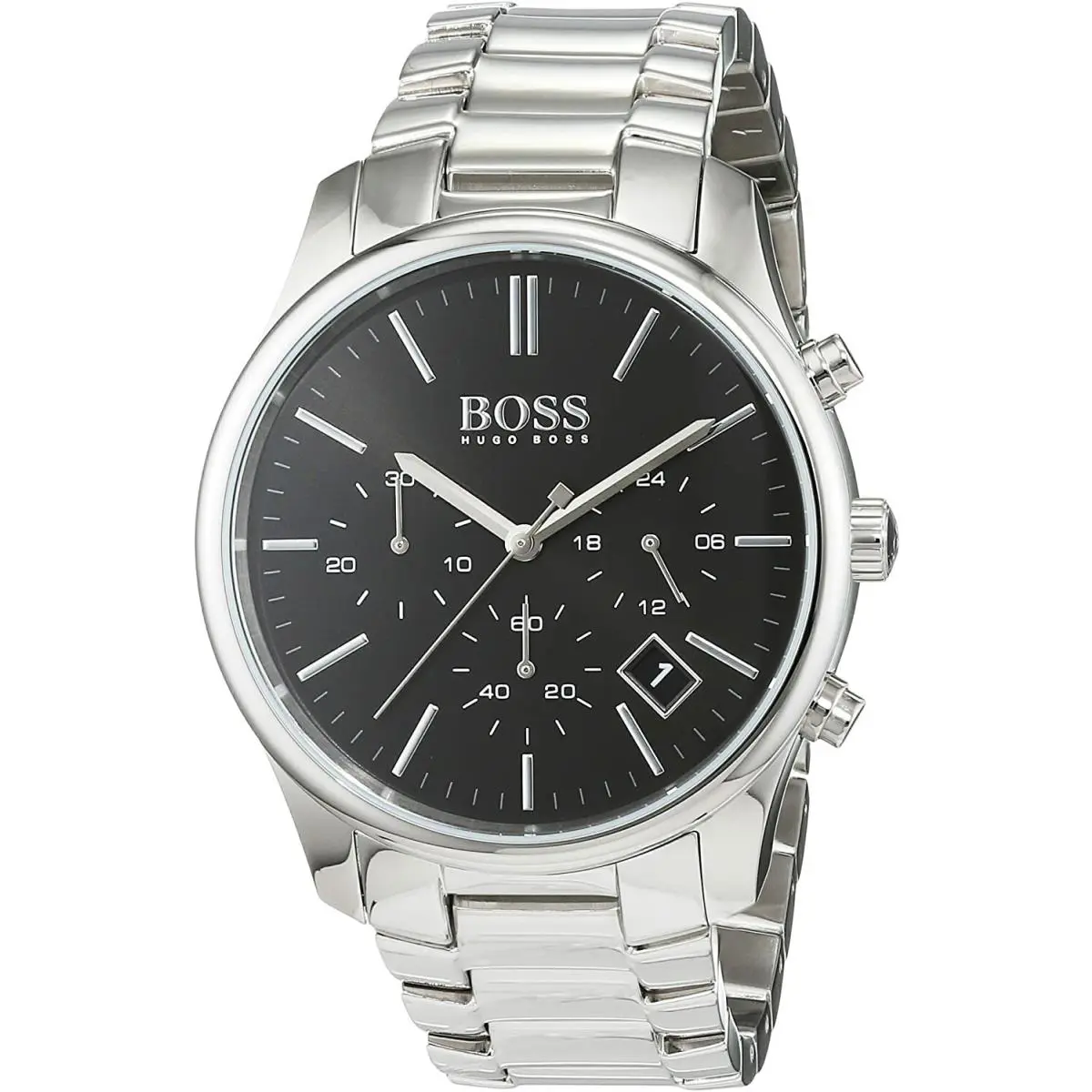 Hugo Boss 1513433 Silver Tone Black Chrono Dial Mens Classic Dress Watch