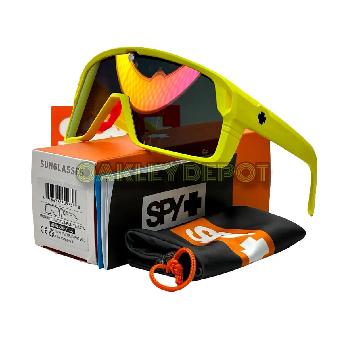 Spy Optic Monolith Matte Neon Yellow/gray Green Pink Spectra Sunglasses - Frame: MATTE NEON YELLOW, Lens: HAPPY GRAY GREEN PINK