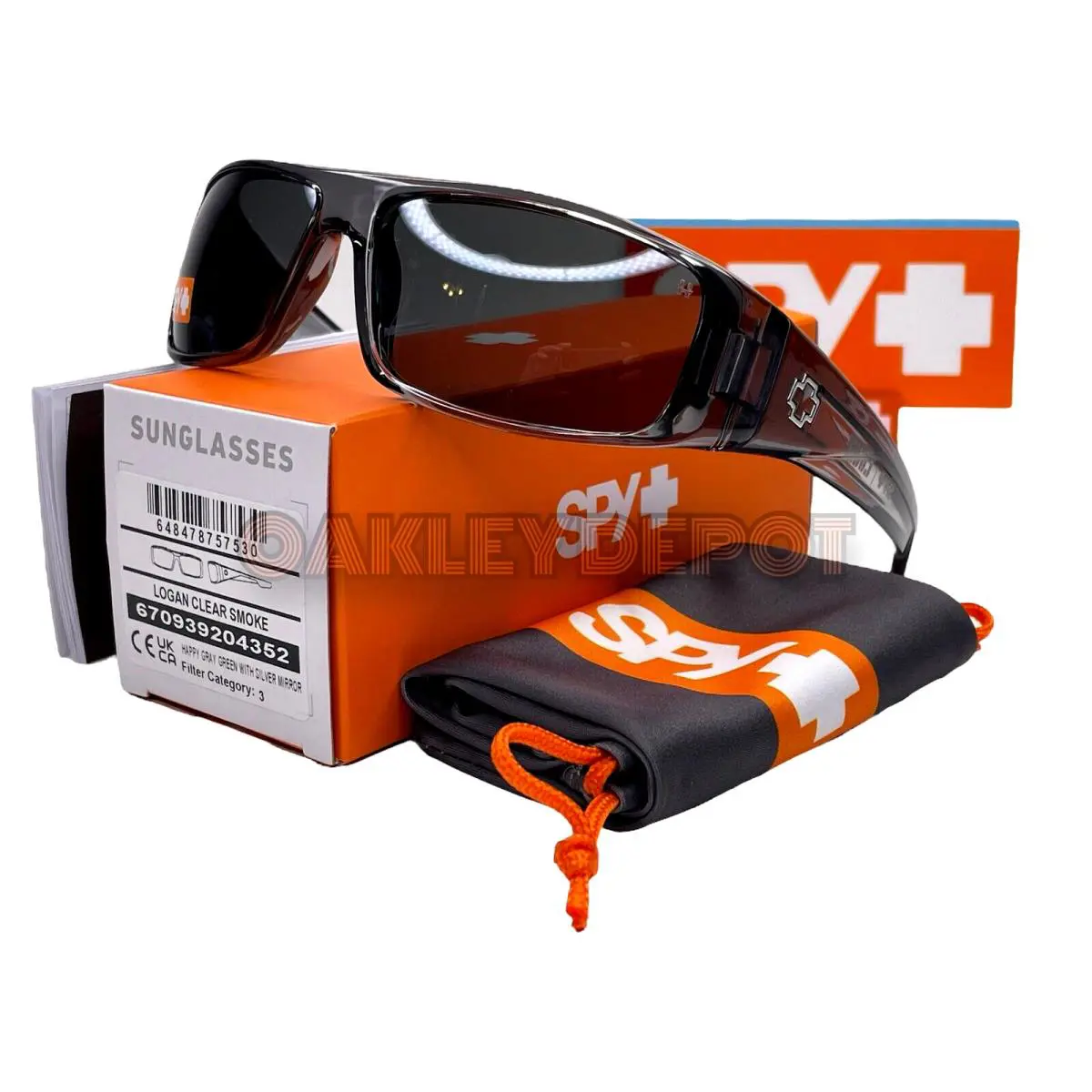 Spy Optic Logan Clear Smoke/happy Grey Green Silver Sunglasses 670939204352