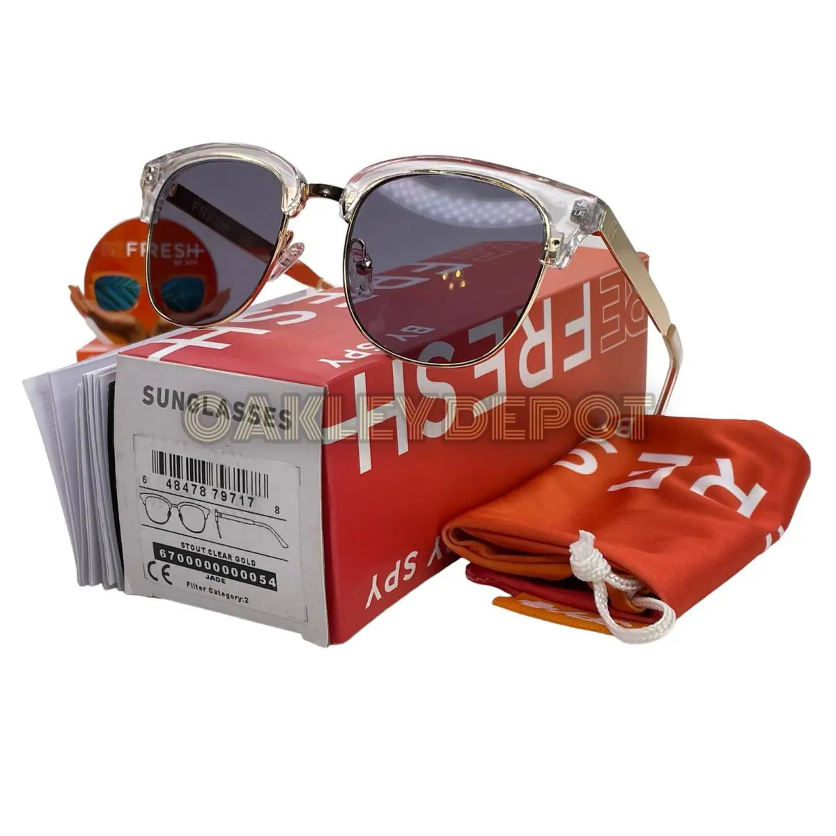 Spy Optic Stout Polished Clear/gold/jade Sunglasses 6700000000054 - Frame: POLISHED CLEAR/GOLD, Lens: JADE GREY