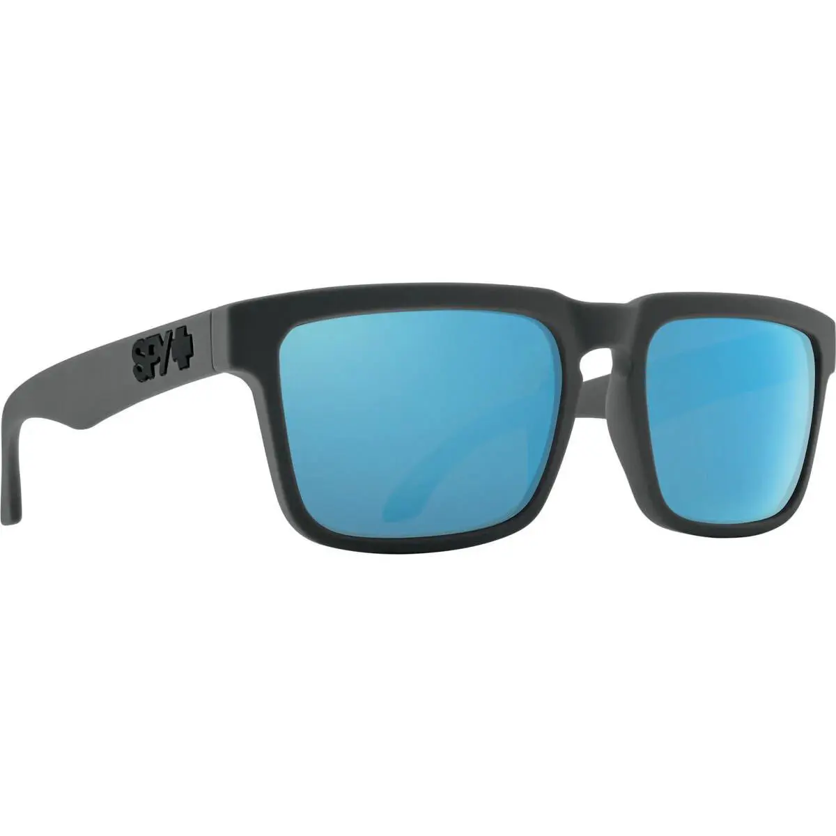 Spy Optics Men`s Helm Soft Matte Dark Gray Sunglasses - Happy Gray Green Polar with Light Blue Spectraa Mirror, Frame: Soft Matte Dark Gray, Lens: Happy Gray Green Polar with Light Blue Spectraa Mirror