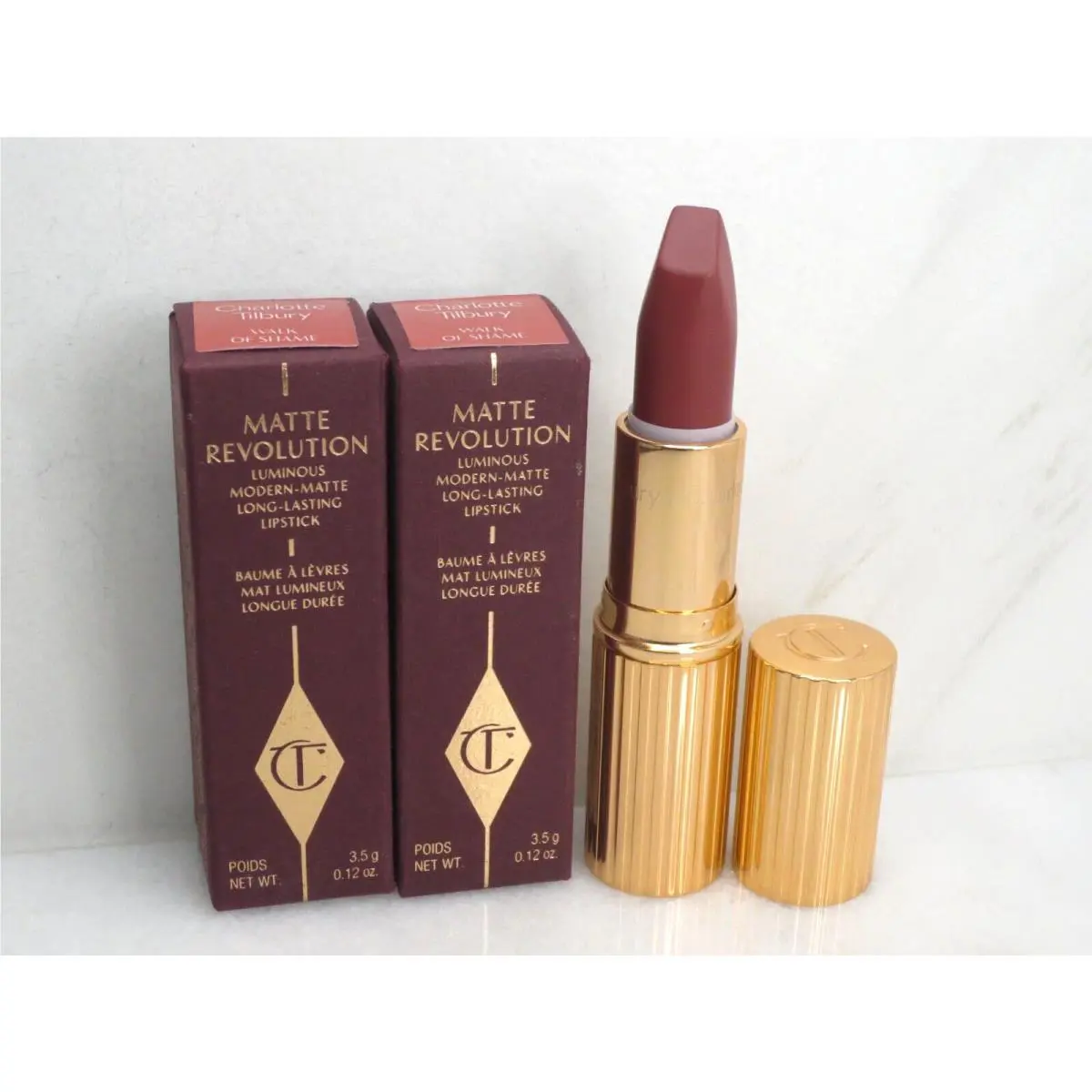 Charlotte Tilbury Matte Revolution Lipstick Walk OF Shame 0.12 OZ Boxed Lot OF 2