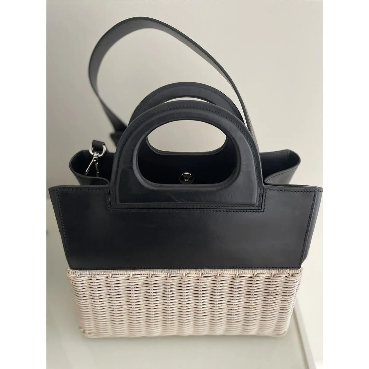 Max Mara Rattan/wooden Wicker/leather Satchel Italy