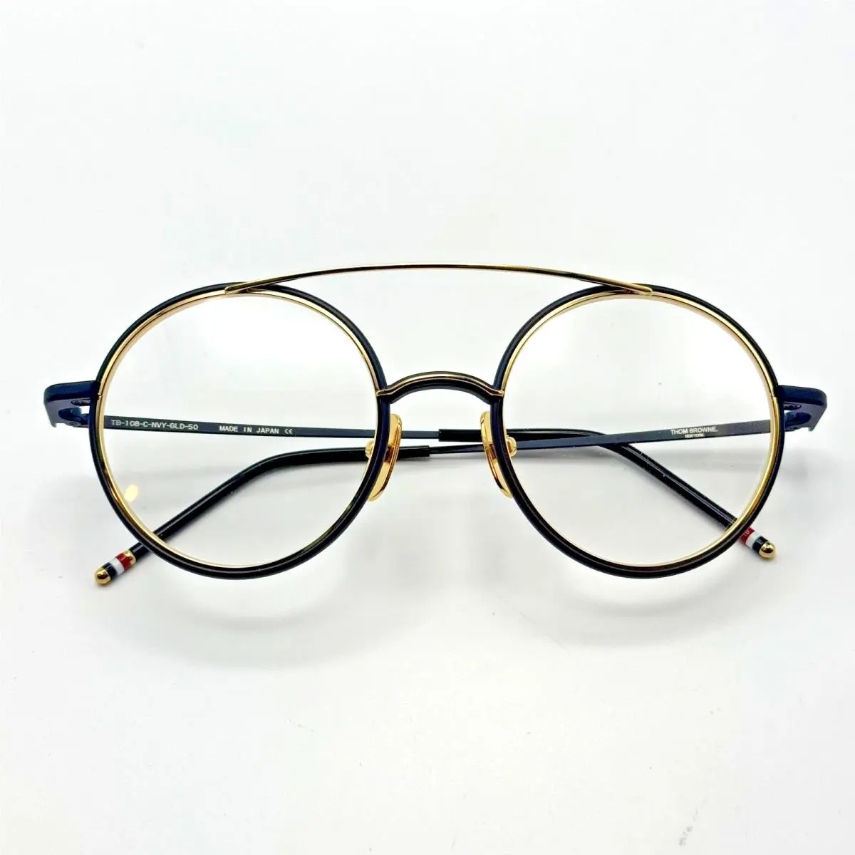 Eyeglasses Frames TB-108-C Navy Blue Gold Round Frame 50-21-141 by Thom Browne