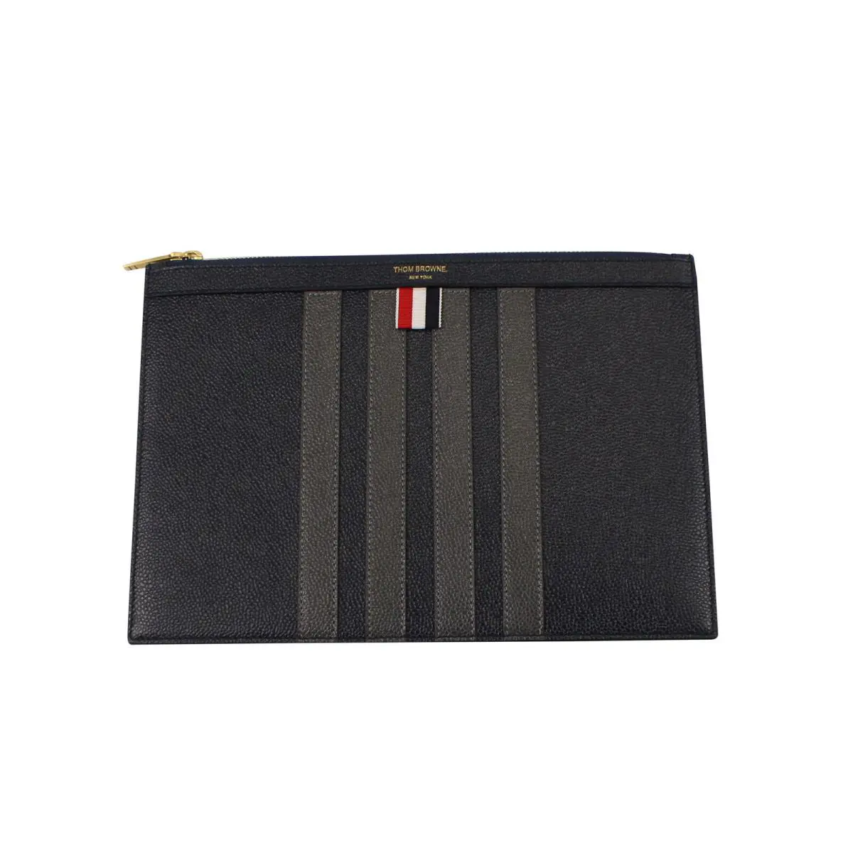 Striped Leather Clutch Black Size OS by Thom Browne