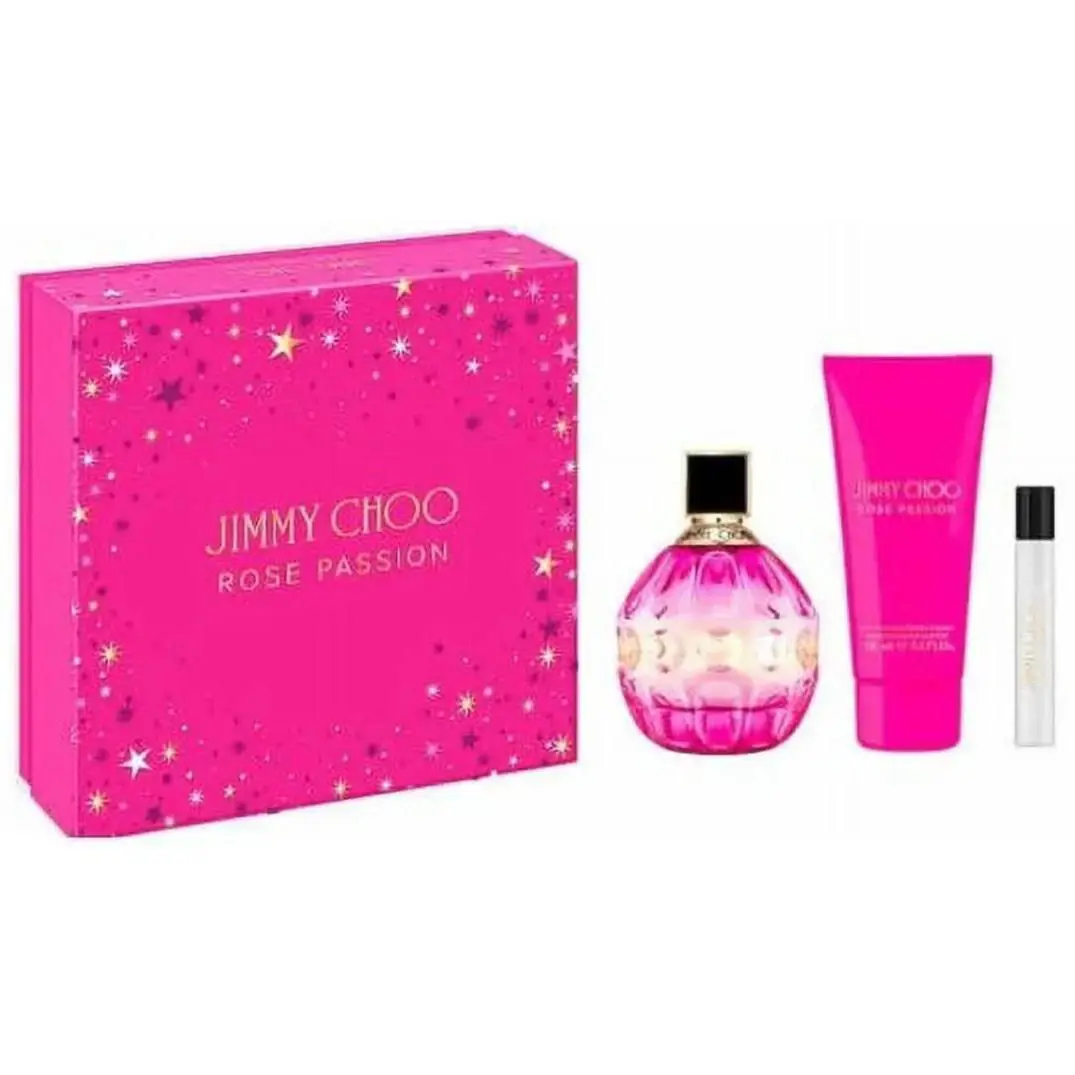 Jimmy Choo Rose Passion For Women 3 pc Set 3.3 oz Edp Spray + Mini + Body Lotion