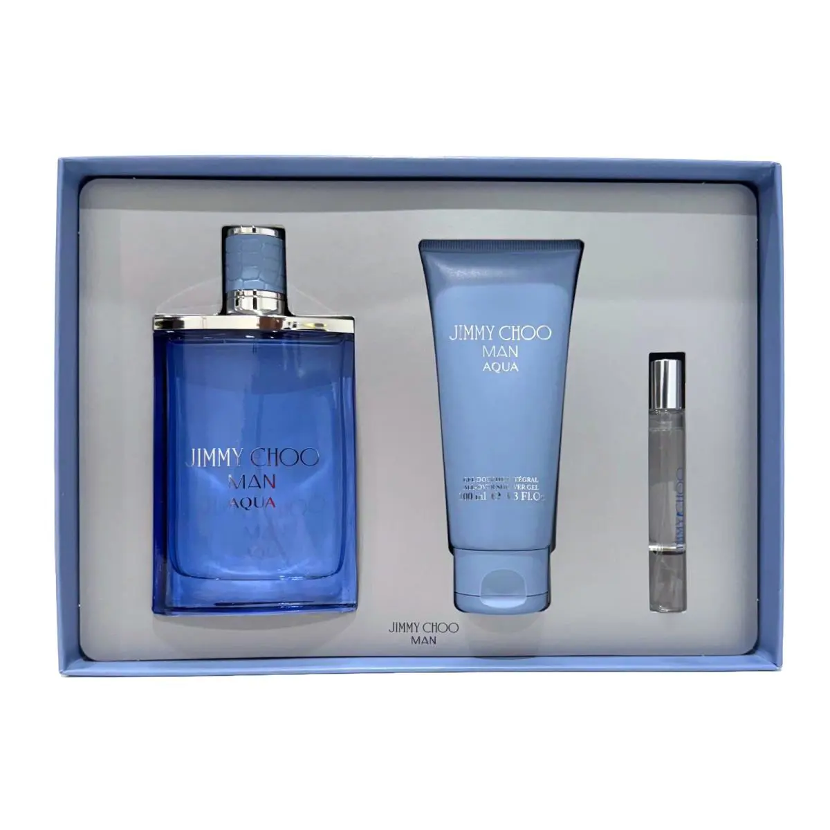 Man Auqa Gift Set For Men - 3.3 oz Edt + 0.25 oz Edt + 3.3 oz S/gel by Jimmy Choo