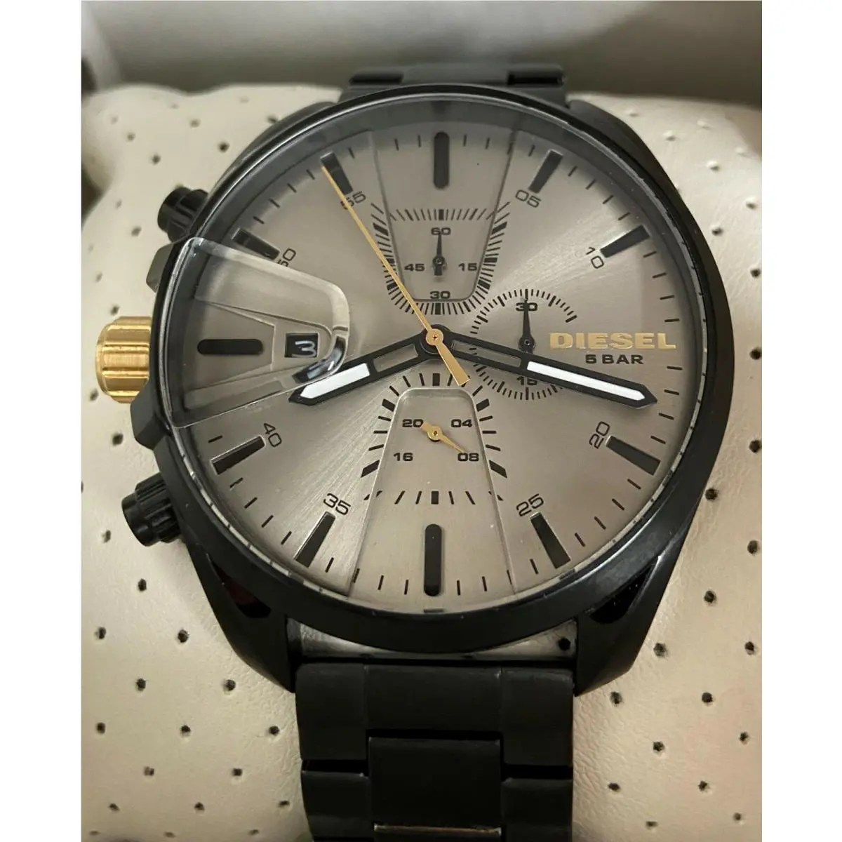 Diesel Men`s MS9 Grey Dial Black Stainless Steel Chrono Watch DZ4474