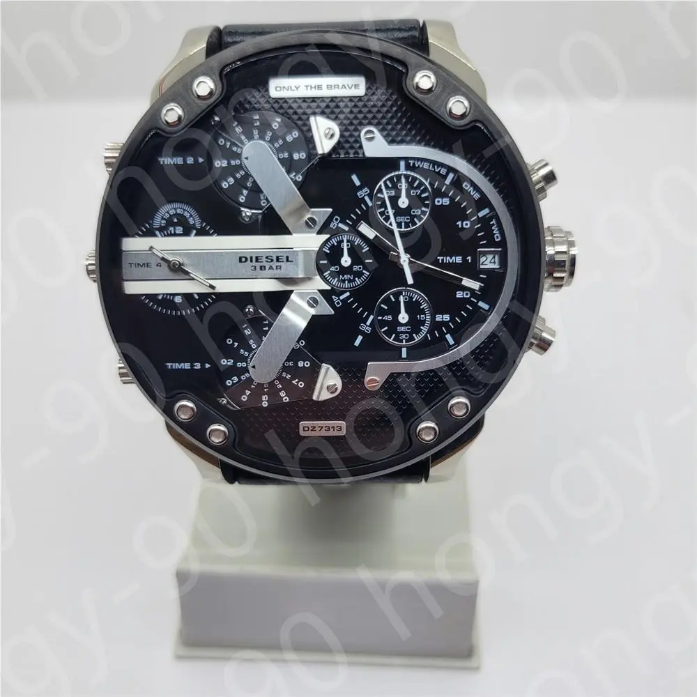 Diesel DZ7313 Mr.daddy Chronograph 4 Time Zone Black Leather Strap Men`s Watch