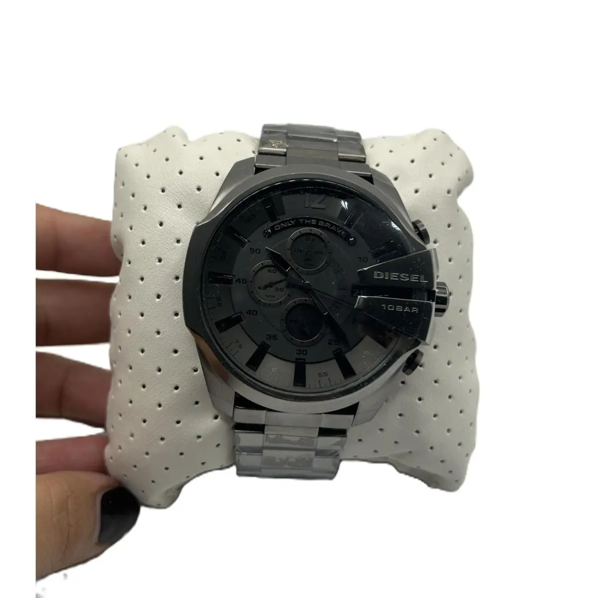 Diesel Mega Chief Wrist Watch For Men DZ4282 - Dial: Silver, Grey, Band: Black