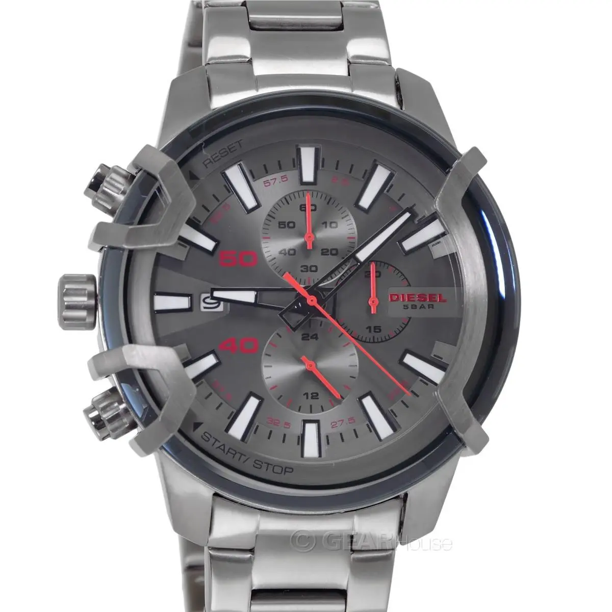 Griffed Mens Chronograph Watch Gray Red Dial Gunmetal Stainless Steel by Diesel
