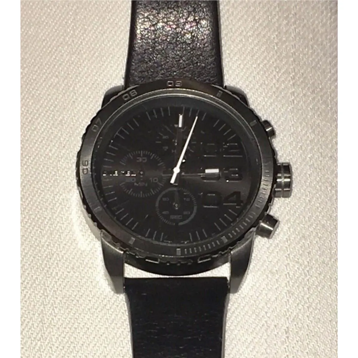 Diesel Xxl Double Down Black Casual Stainless Steel Leather Band Watch Mens