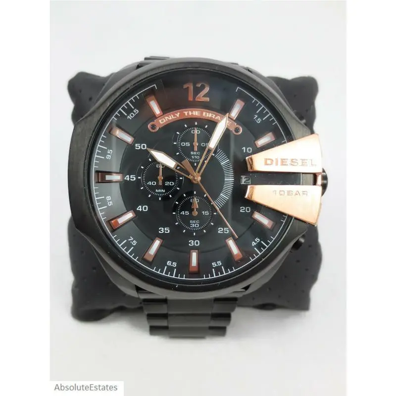Men`s Mega Chief Chronograph Black Rose Gold S/s Watch DZ4309 by Diesel