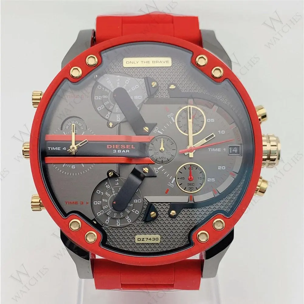 DZ7430 Mr Daddy 2.0 Red Silicone Strap Gray Dial Fashion Men`s Watch by Diesel
