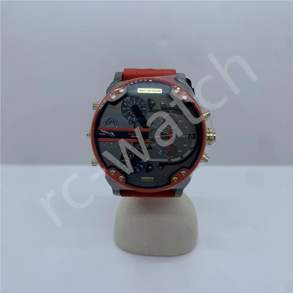 Diesel DZ7430 Mr.daddy 2.0 Chronograph Gray Dial Red Silicone Strap Men`s Watch