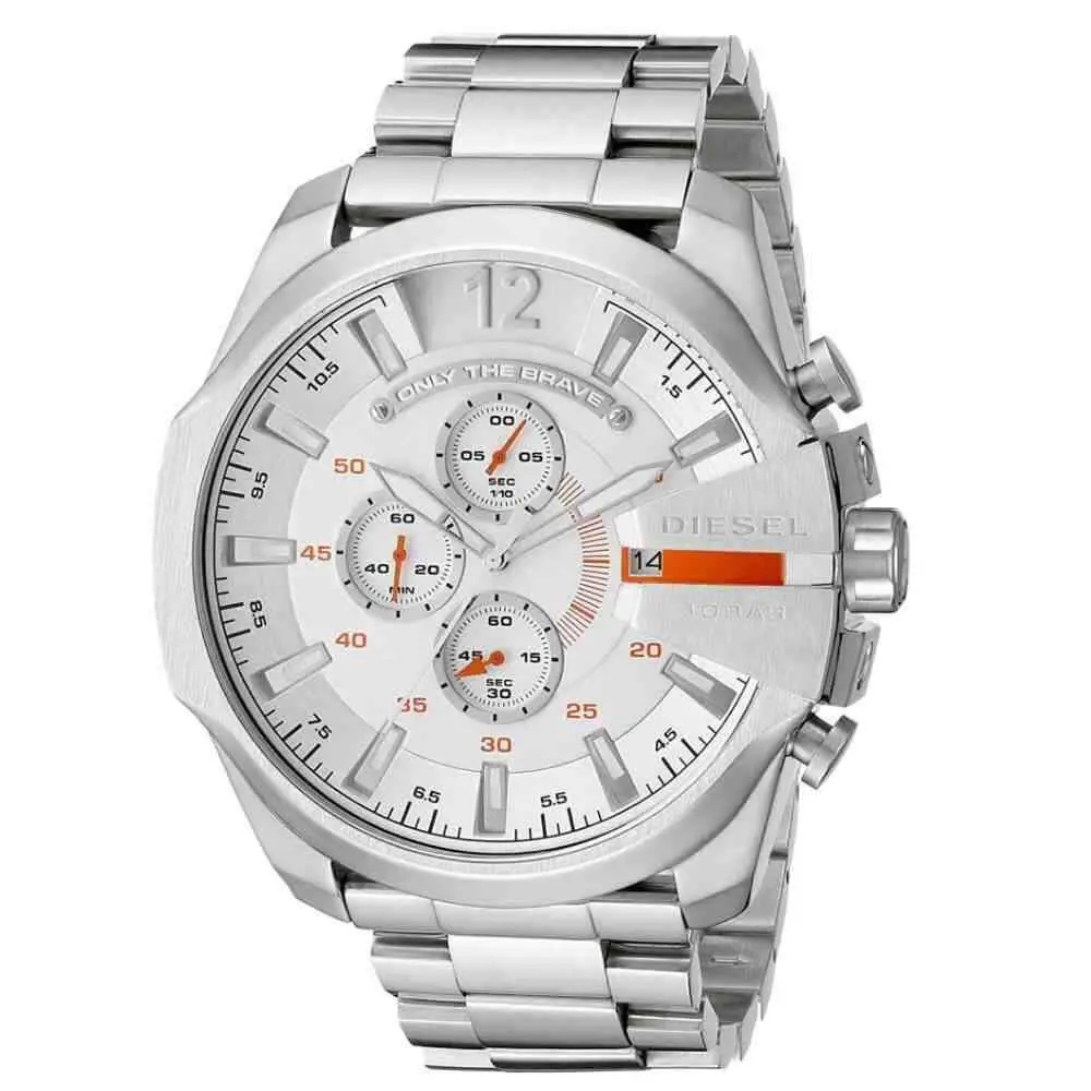 Diesel Men`s DZ4328 Men`s Silver Dial Orange Chronograph Stainless Steel Watch