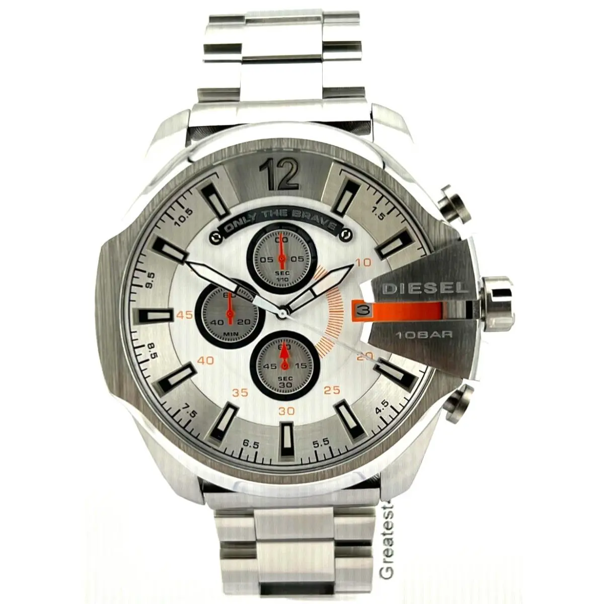 Diesel Mega Chief DZ4328 Chronograph White Dial Stainless 52 MM Men`s Watch