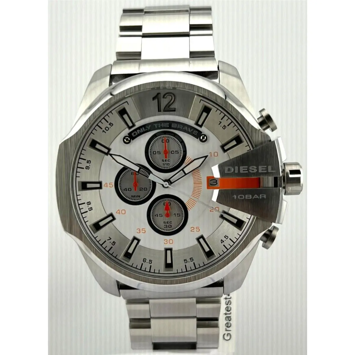 Diesel Mega Chief DZ4328 Chronograph White Dial Stainless 52 MM Mens Watch