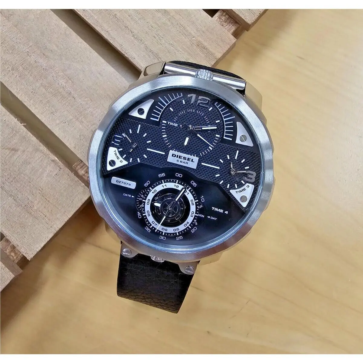 Timeframe 55 mm Black/silver Rubber Men`s Watch DZ7379 by Diesel