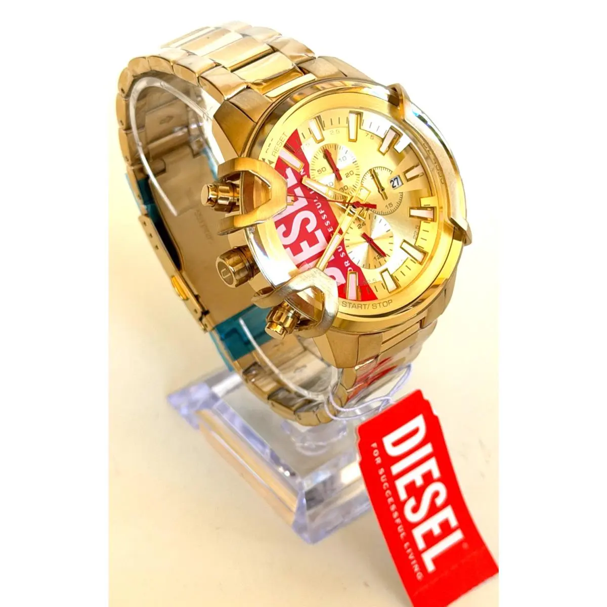 DZ4595 Mens Griffed Chronograph Gold-tone S/steel Watch Giftbox by Diesel