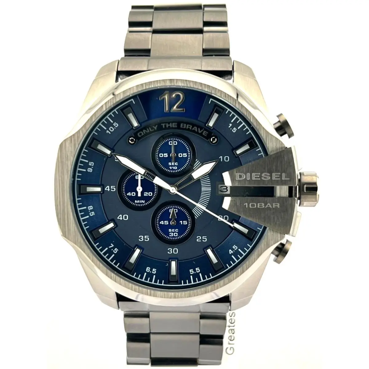 Diesel Mega Chief DZ4329 Chronograph Blue Dial Stainless 52 MM Men`s Watch