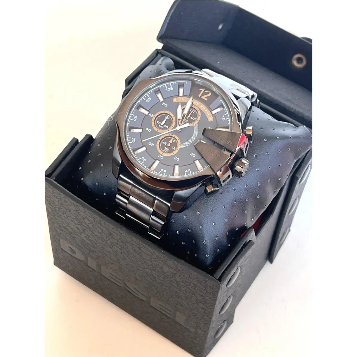 Diesel DZ4329 Mens Mega Chief Gunmetal Blue Dial Chronograph Watch Bnwt/box