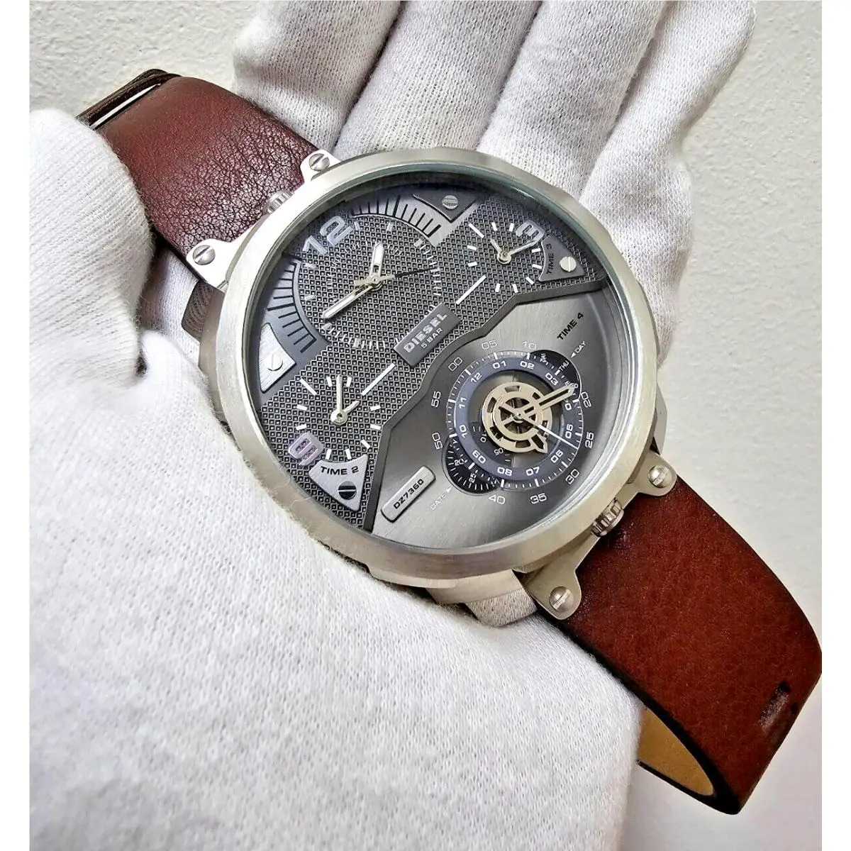 Machinus 60.55MM Four Time Zone Brown Leather Men`s Watch DZ7360 by Diesel