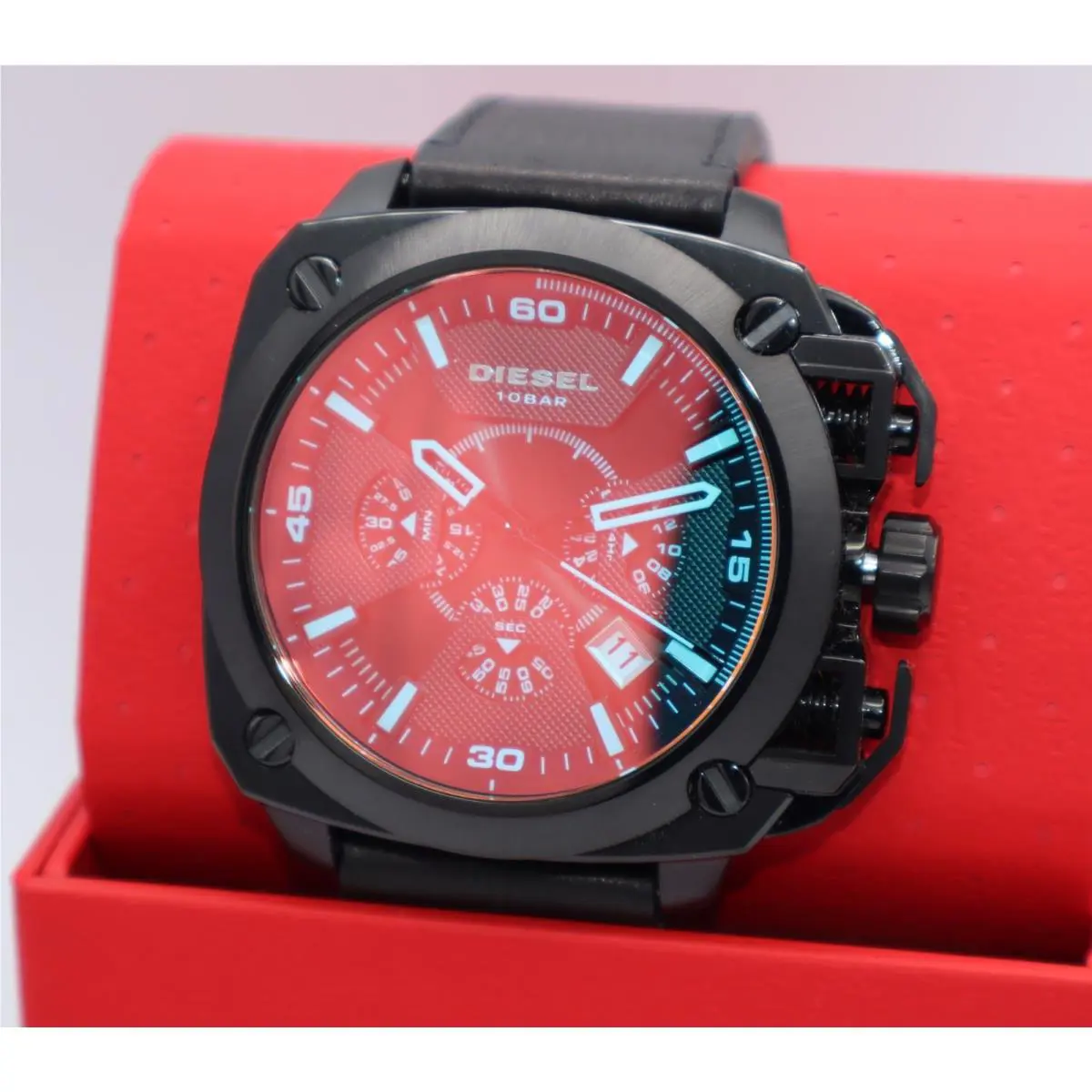 Diesel Bamf Iridescent Chronograph Black Leather Mens DZ7448 Watch