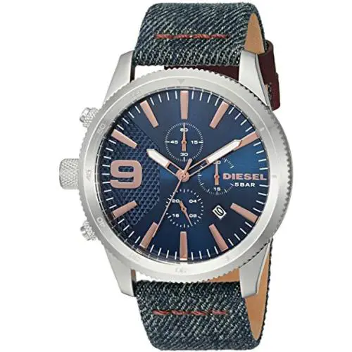 Diesel Men`s Watch DZ4450 Rasp Chrono Blue Denim Watch