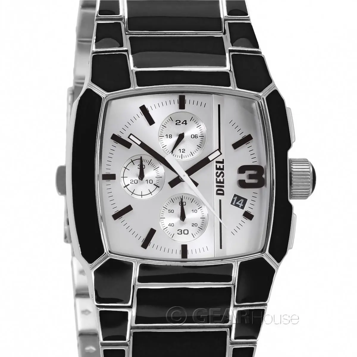 Diesel Cliffhanger Black Enamel Silver Mens Watch DZ4646 Box Nwot