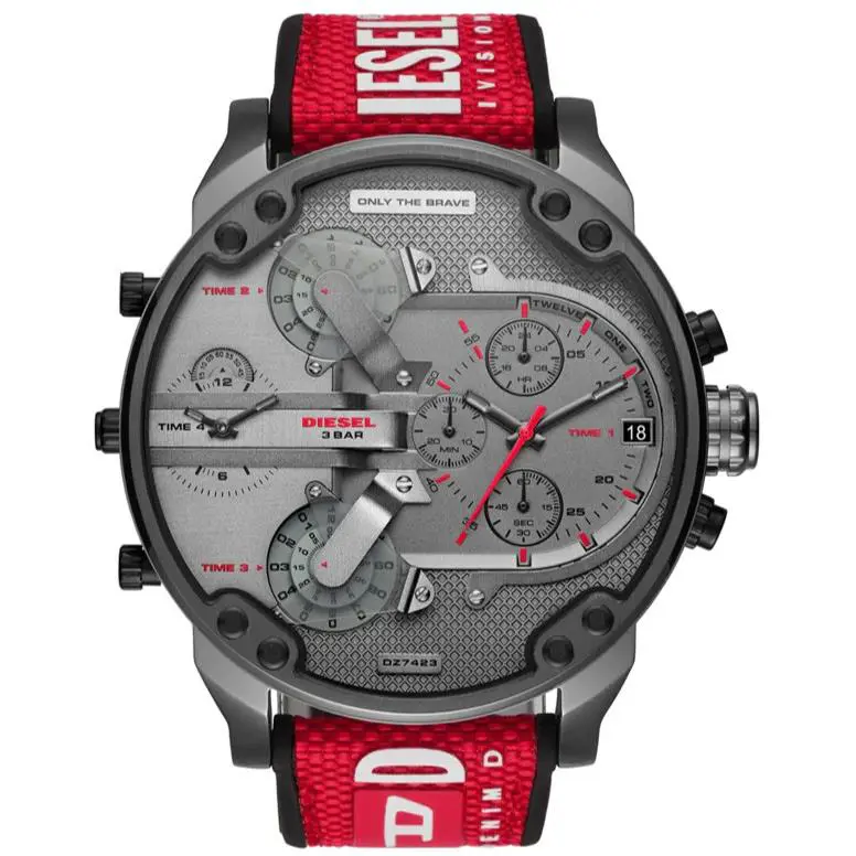 Diesel DZ7423 Mr Big Daddy 2.0 Gun Metal Grey/red Nylon Strap Watch Bnwtbox