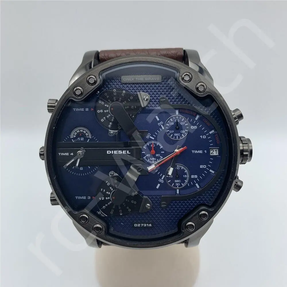 Diesel DZ7314 Mr.daddy 2.0 Navy Blue Dual Time Dial Brown Leather Men`s Watch