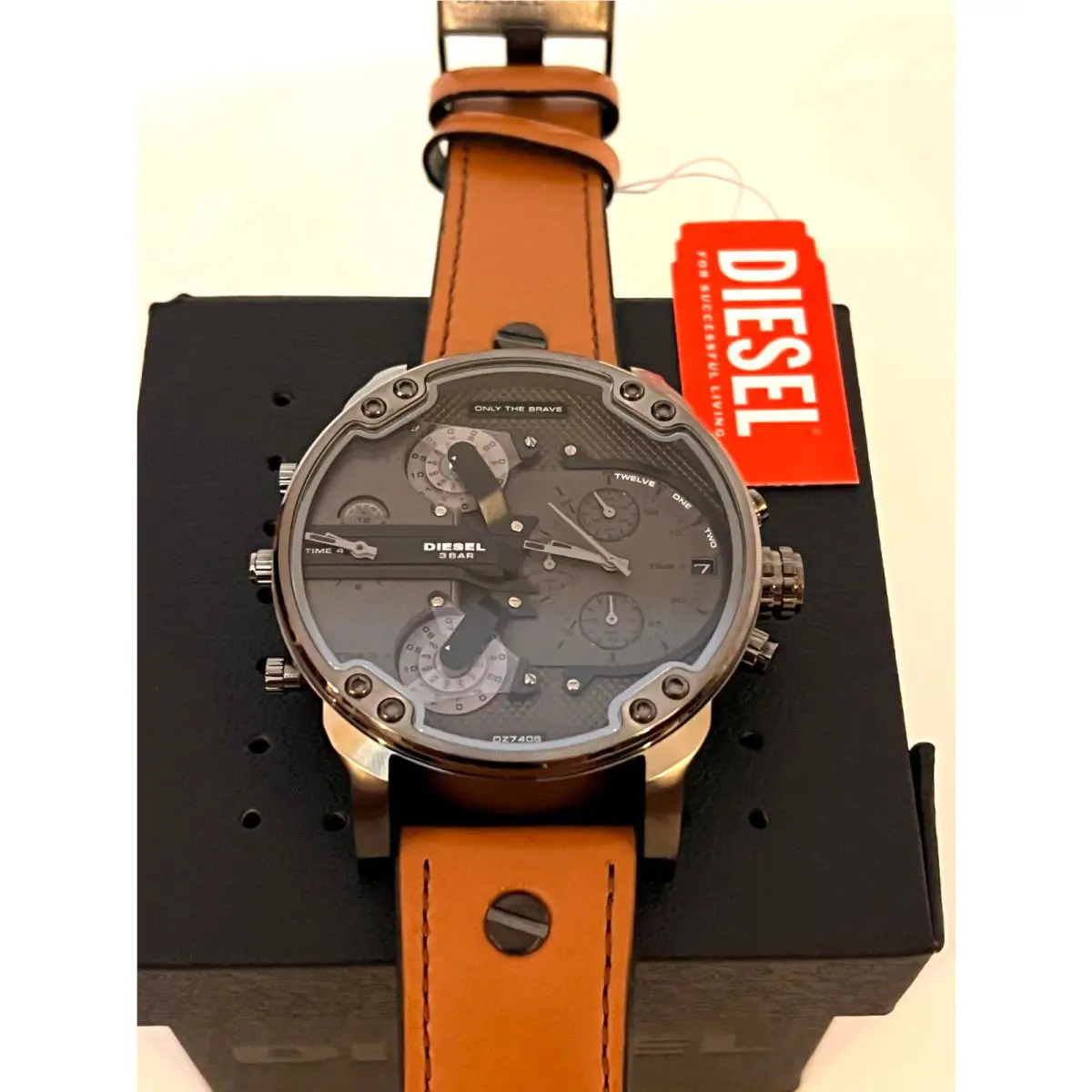 Diesel DZ7406 Mr. Daddy Mens Chronograph Watch Gray Dial Brown Leather