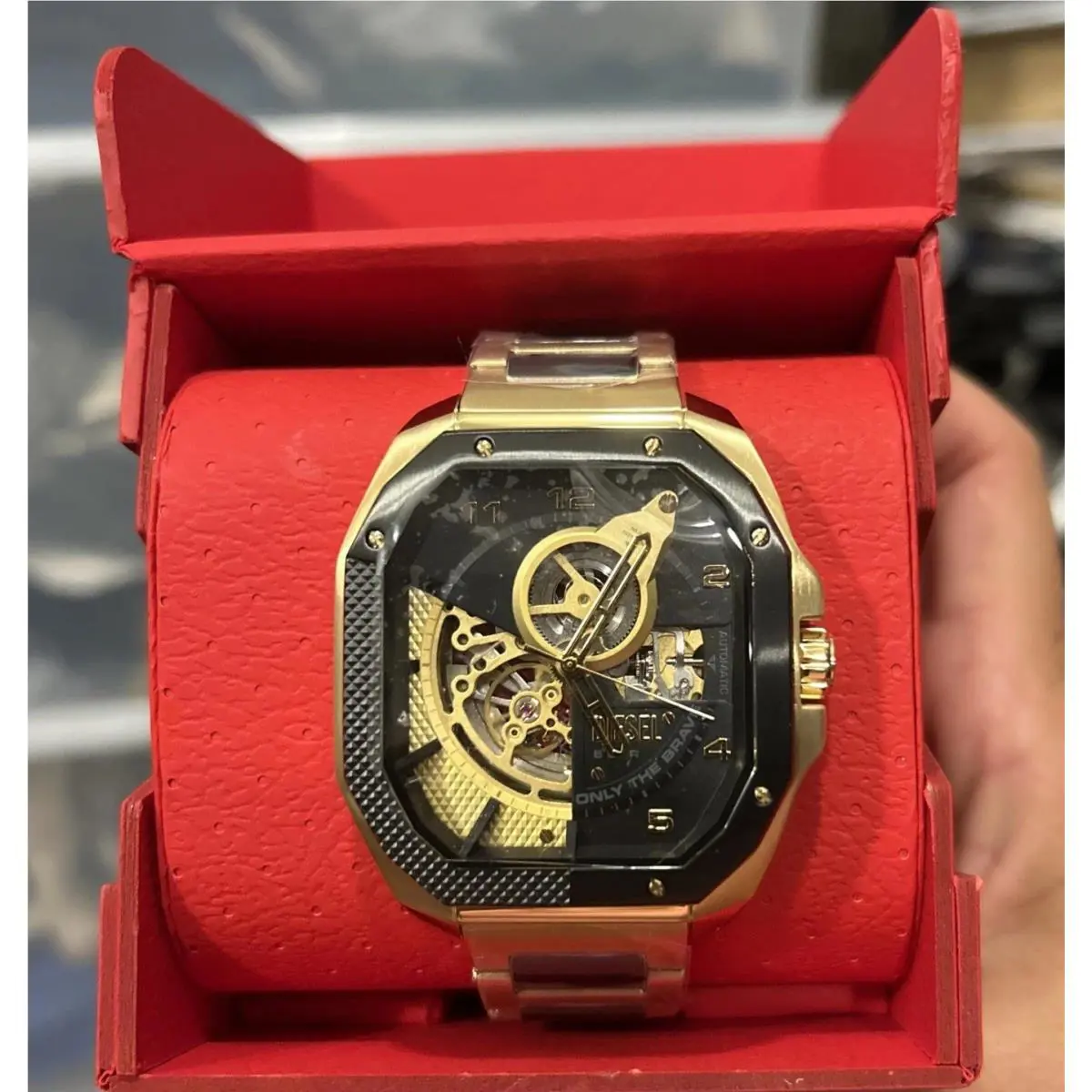 Diesel Mens Flayed Automatic Gold Black Stainless Watch DZ7471