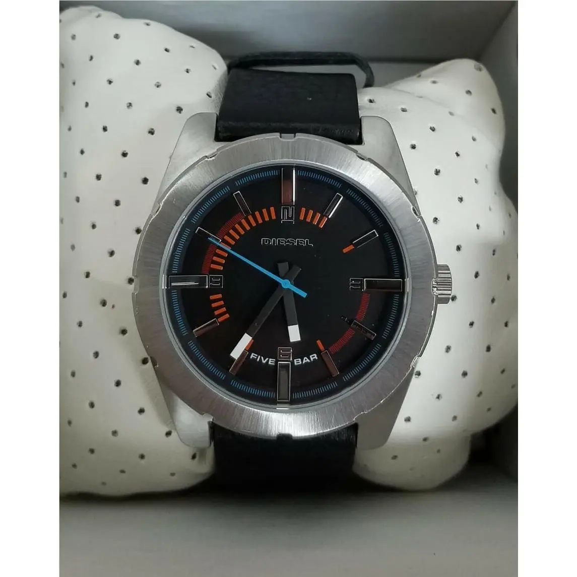 Diesel DZ1597 Good Company Black Orange Analog Dial Leather Band Men Watch