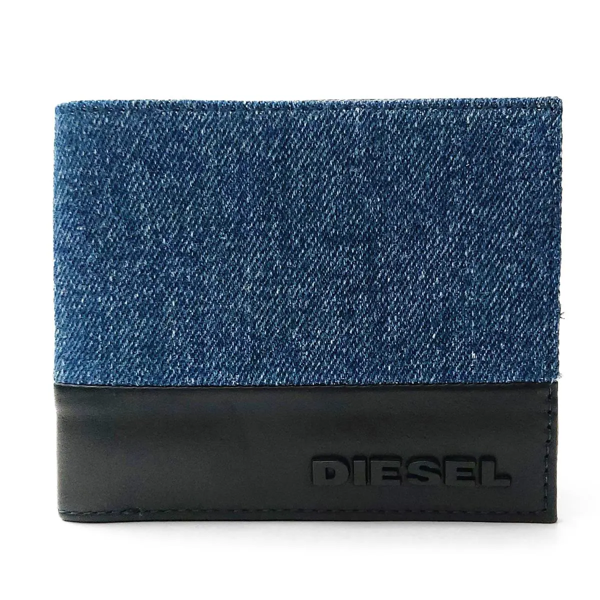 Diesel Mens Hiresh S Bifold Wallet Blue Denim Black Leather 0220