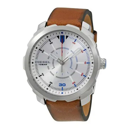 Diesel Machinus Silver Dial Brown Leather Mens Watch DZ1736