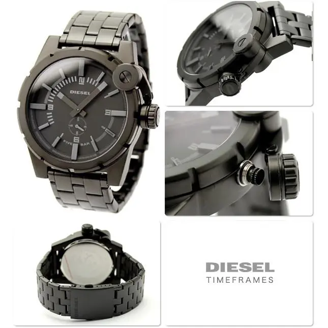 Diesel Gunmetal Black Tone Stainless Steel Pvd Bracelet Large Watch DZ4235