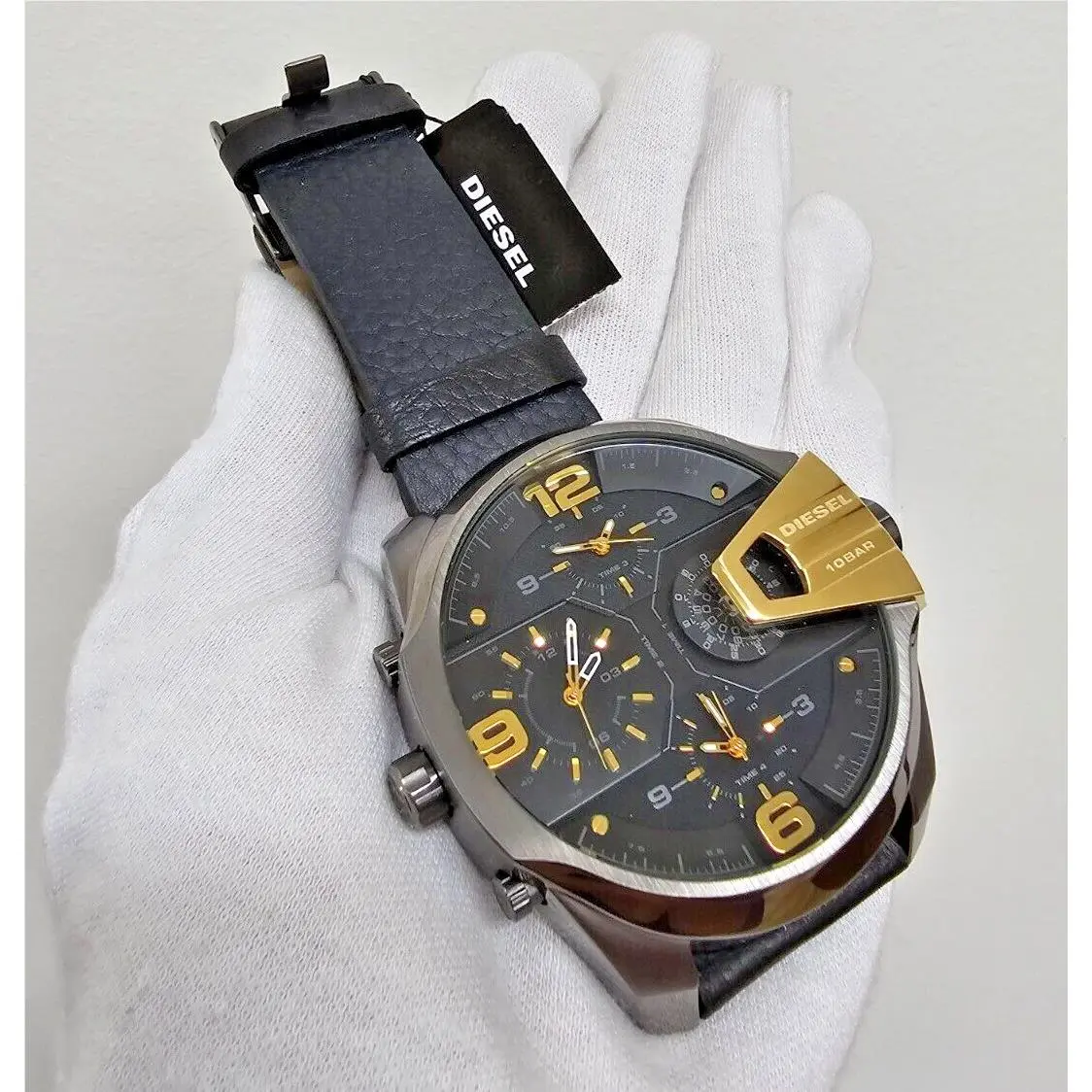 Uber Chief 62.55MM Four Time Zone Black Leather Men`s Watch DZ7377 by Diesel