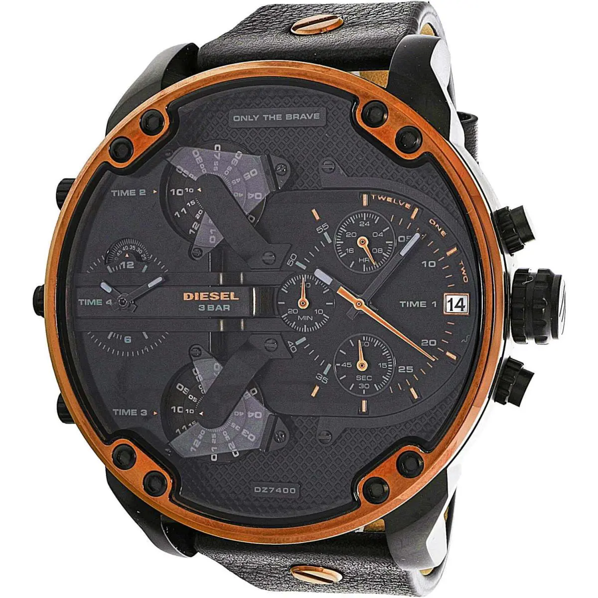 Men`s Mr. Daddy 2.0 DZ7400 Black Leather Quartz Fashion Watch Black 03 by Diesel