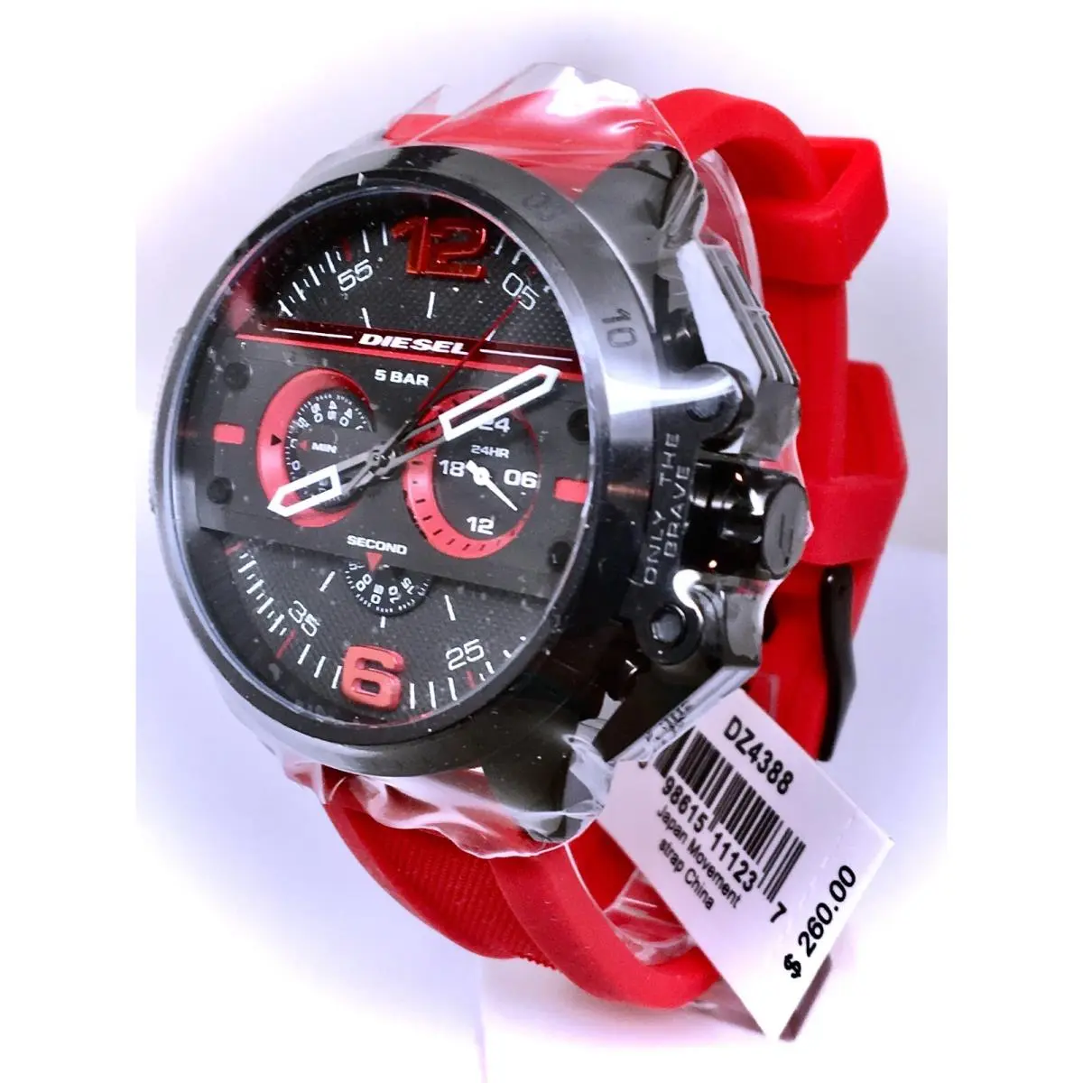 Diesel Watch DZ4388 Ironside Gunmetal Red Silicone Band Chronograph NO Box