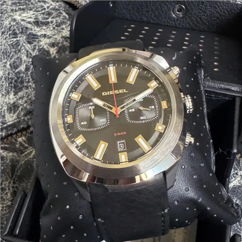 Diesel DZ4499 Silver Tone Stainless Steel Black Leather Watch