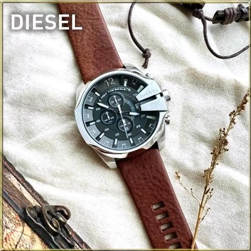 Diesel Men`s Mega Chief Chronograph Brown Leather Watch DZ4290
