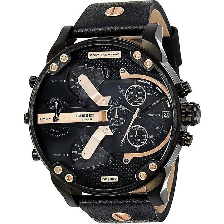 Diesel DZ7350 Mr Daddy 2.0 Black Case Black Leather Chrono Watch 57mm