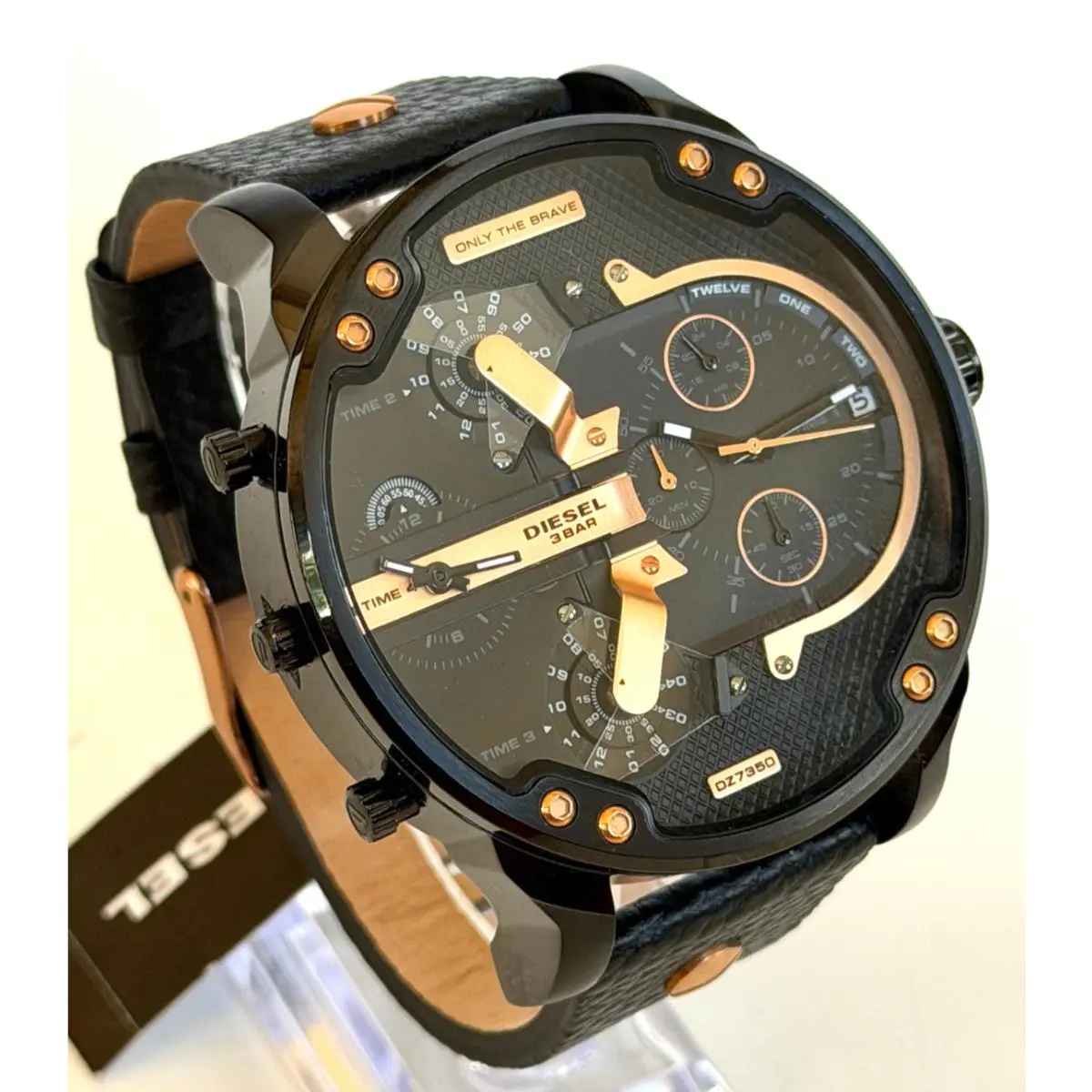 Diesel DZ7350 Mr Daddy 2.0 57mm Black Leather Strap Watch Bnwt/gift Box