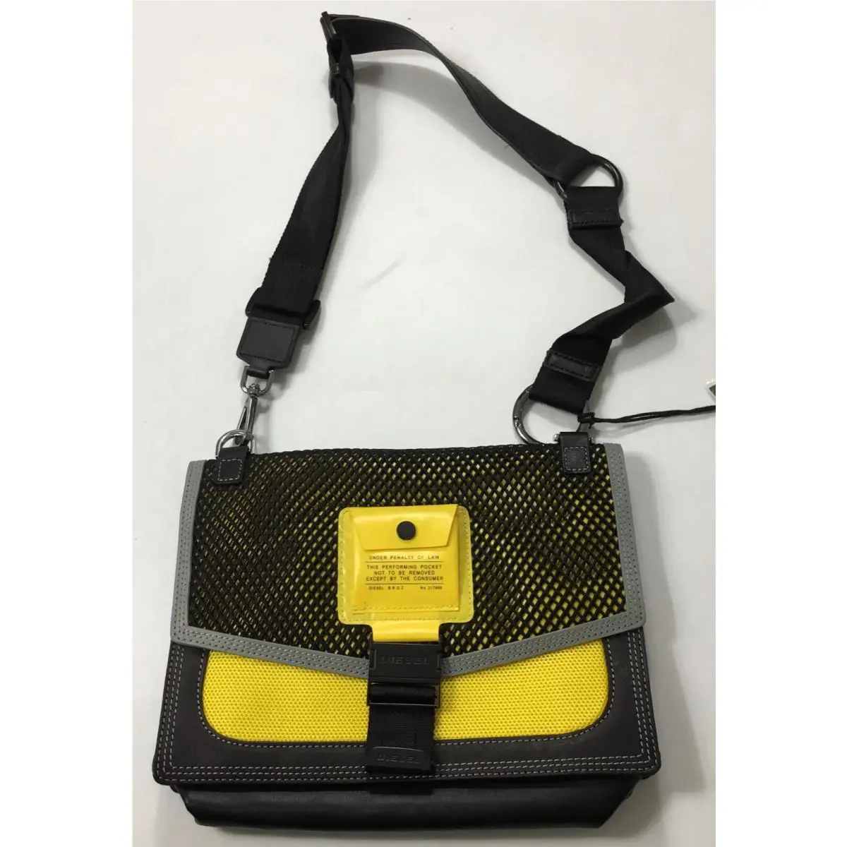 Diesel Miss-match Crossbody Leather Mesh Messenger Bag Yellow Black