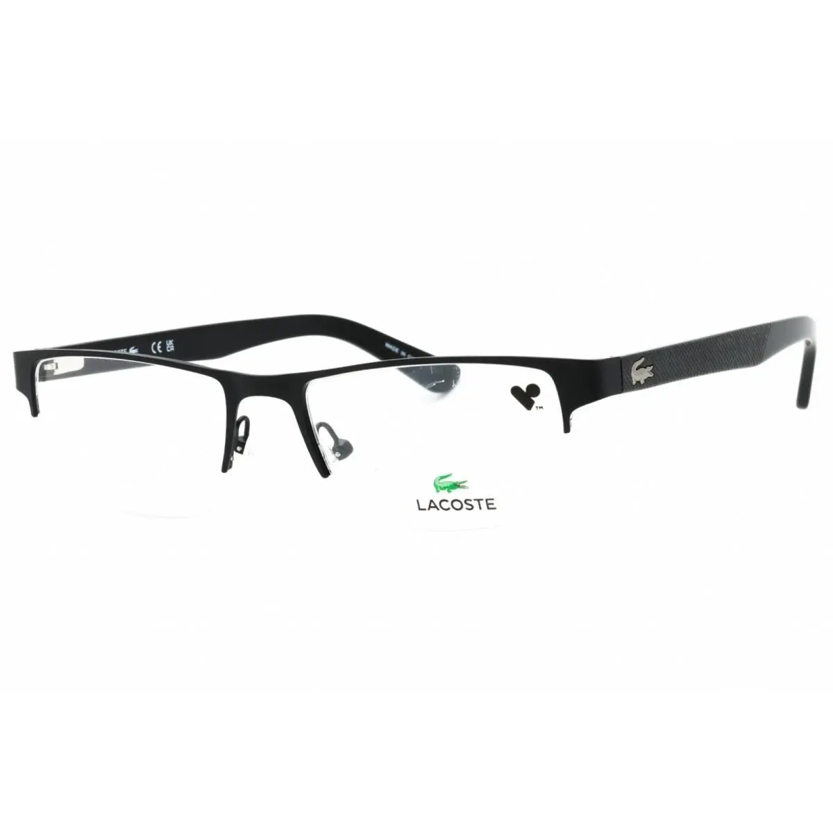 Lacoste Men`s Eyeglasses Matte Black Rectangular Half Rim Metal Frame L2237 002